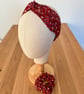 Cotton headband, twist knot style hairband in wine with delicate floral print - Image 6