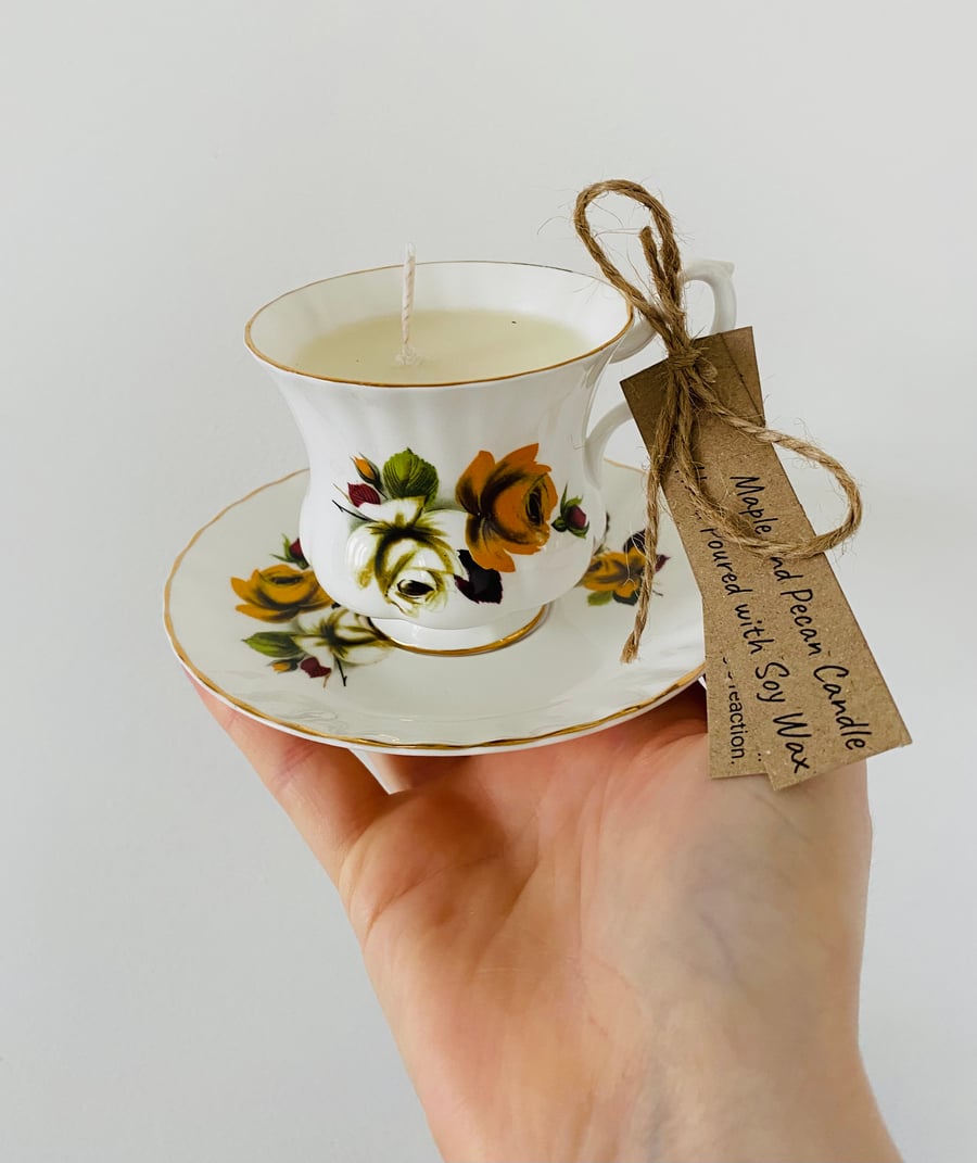 Mini Maple & Pecan Tea Cup Candle with Saucer