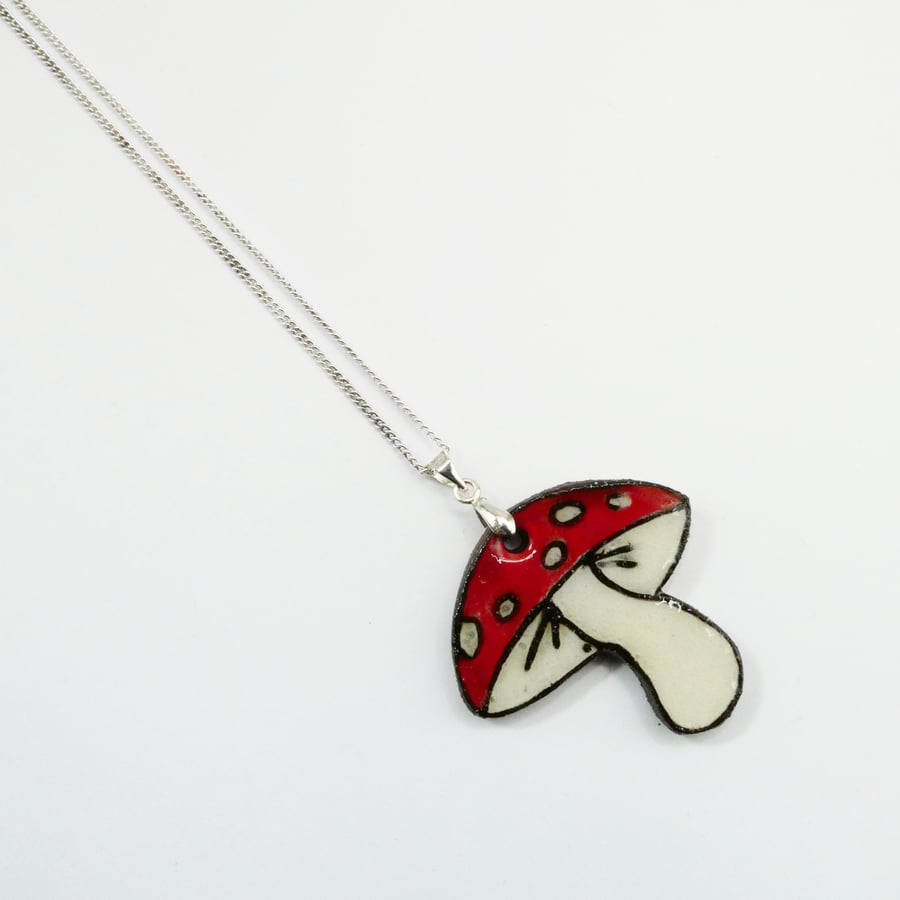 Toadstool mushroom pendant necklace in red