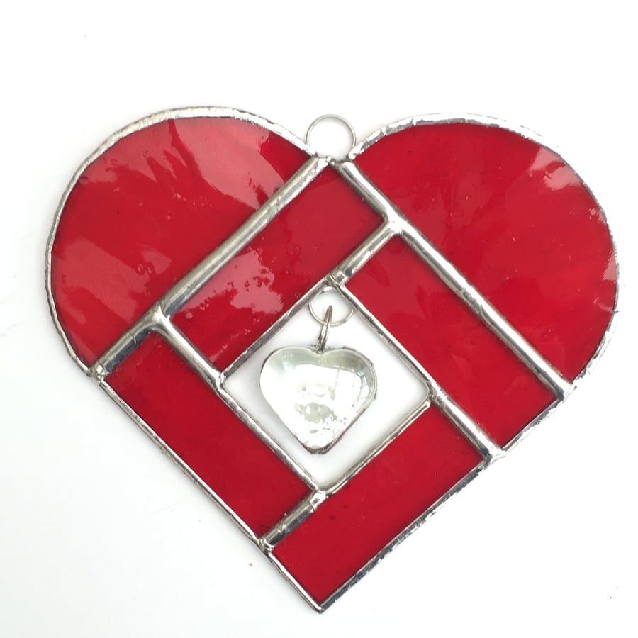 Stained Glass Heart Heart Suncatcher - Handmade Hanging Decoration - Red