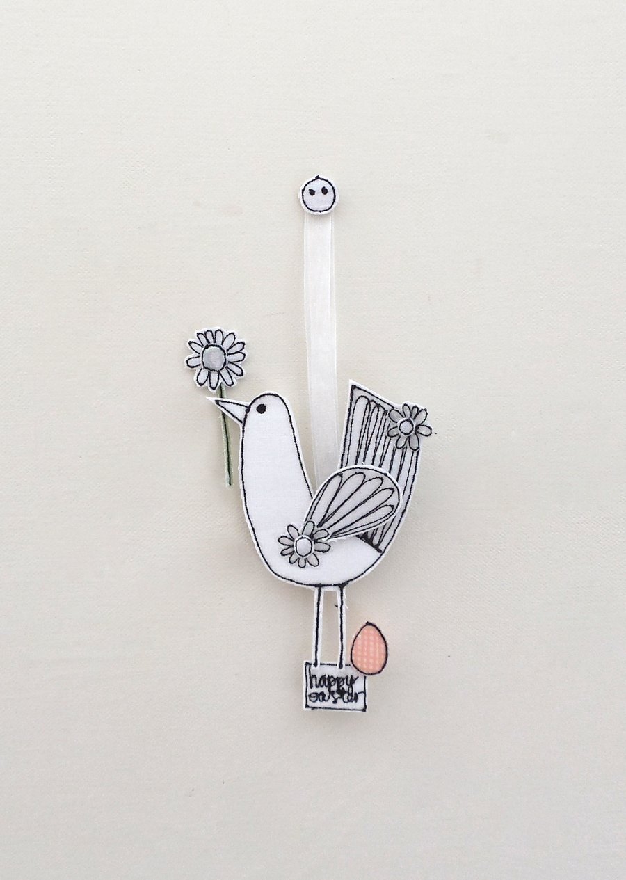 'Happy Easter' Linen Birdie in White