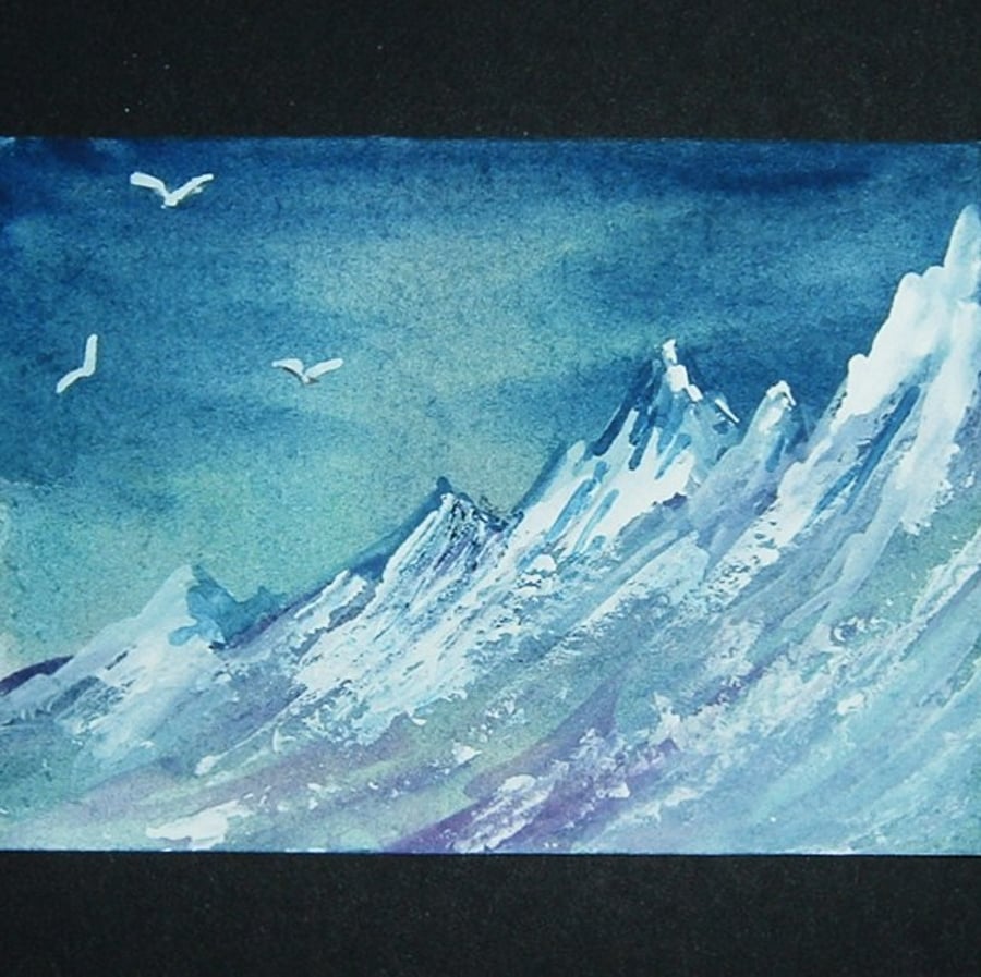 original painting art watercolour aceo mountain snow ref 43