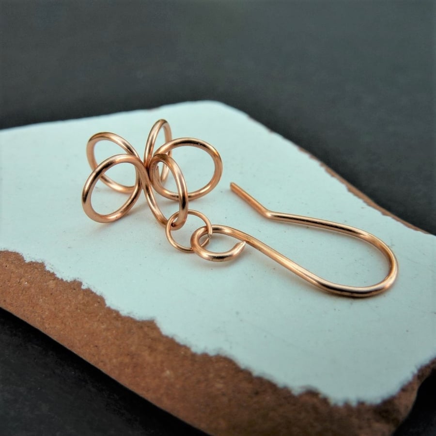Dainty copper flower small dangle earrings