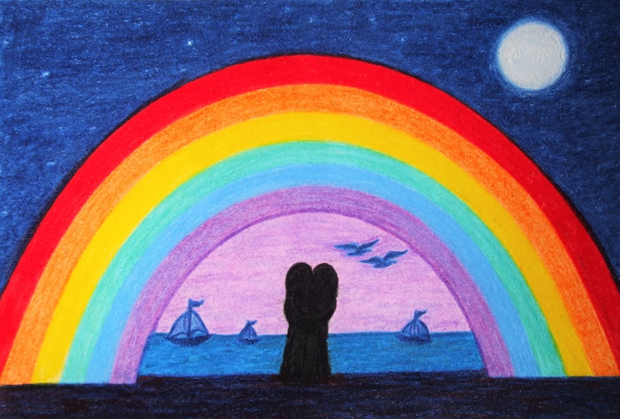 Rainbow Card, LGBTQ Card, Romantic Spiritual Art Card, Gay Lesbian Couple Card