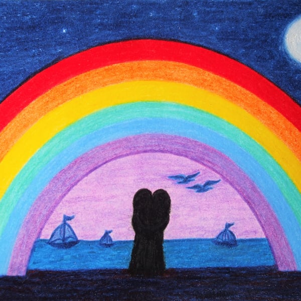 Rainbow Card, LGBTQ Card, Romantic Spiritual Art Card, Gay Lesbian Couple Card