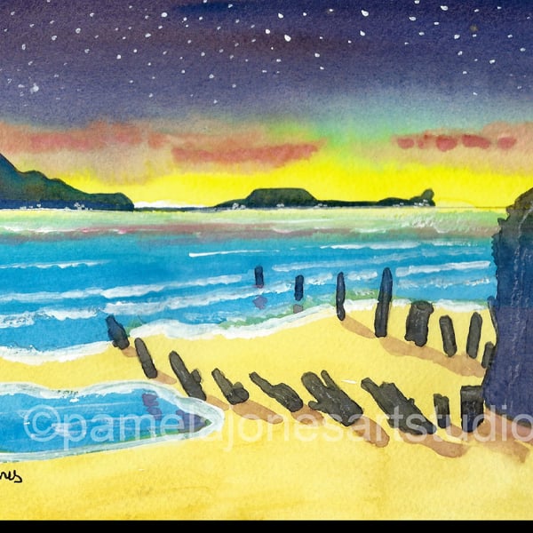 The Helvecia Wreck, Starry Sky, Rhossili Bay, Gower in 14 x 11'' Mount