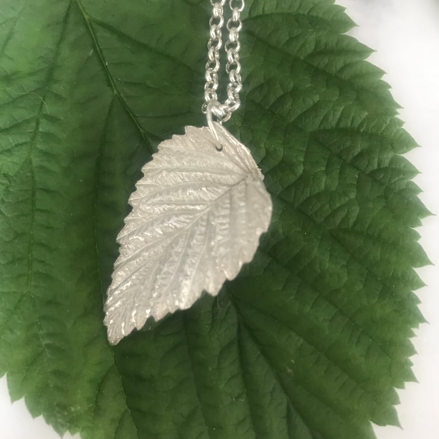 Raspberry Leaf Pendant - Recycled Silver 055