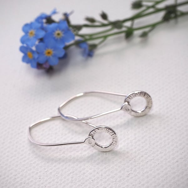 Small Silver Hoop Earrings, Argentium Silver Drop Earrings, Eco-friendly