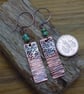 Aged copper oblong dangle earrings , boho style - Image 3