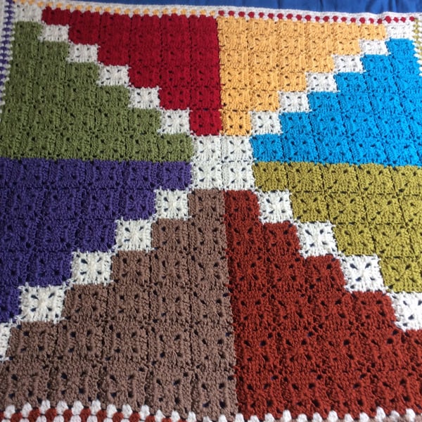 Handmade crochet throw, small crochet granny square lap blanket, crochet granny 