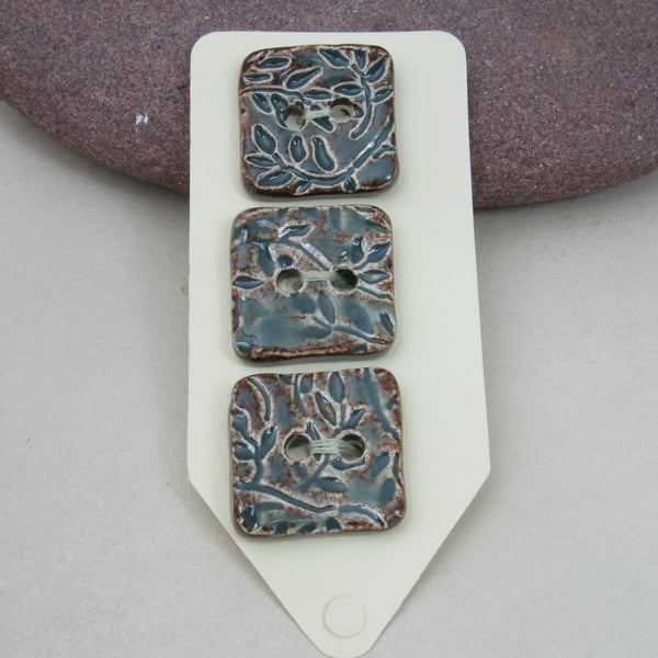 3 Medium Sedge Green Leaf Texture Square Ceramic Buttons
