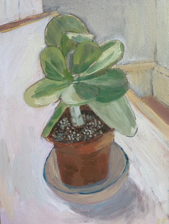 Small Oil Painting on Wood, Paddle Plant, Desert Rose