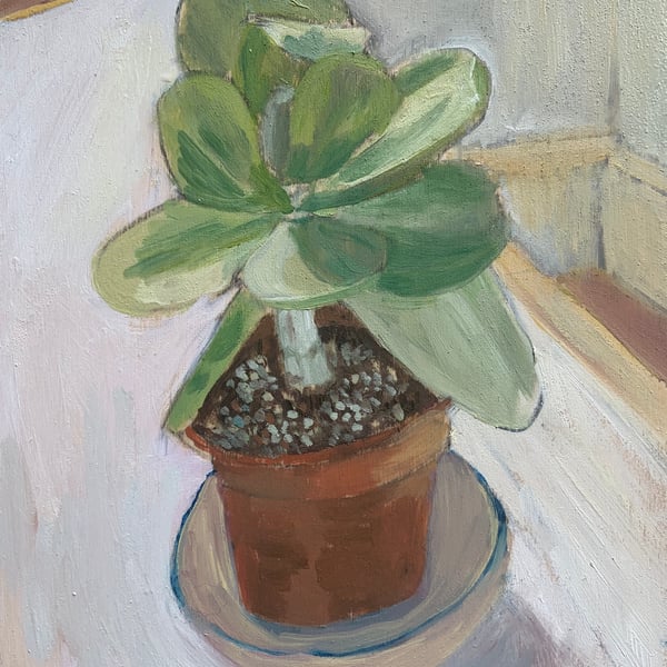 Small Oil Painting on Wood, Paddle Plant, Desert Rose