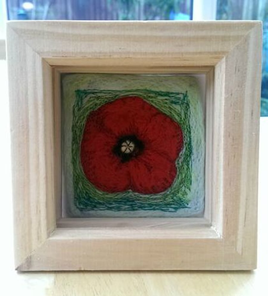 Poppy Needle Felted & Machine Embroidered Picture