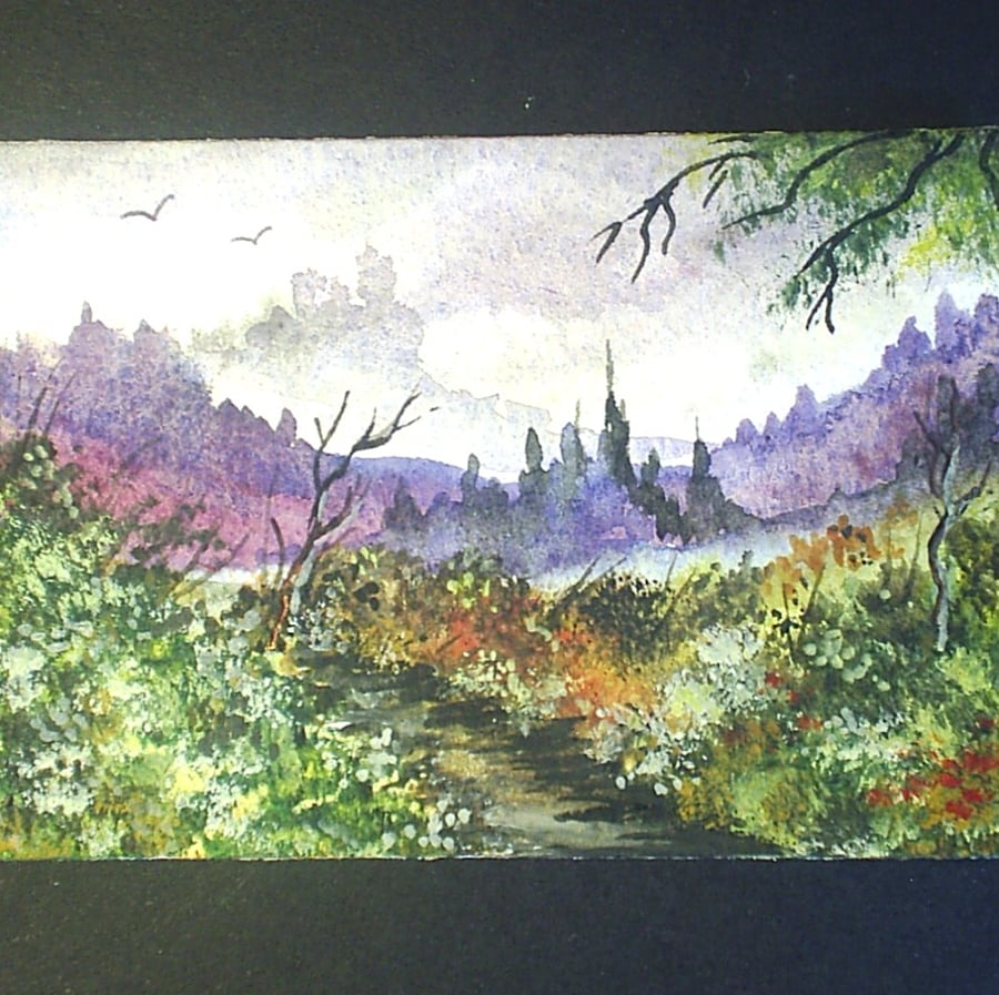 aceo SFA original watercolour painting landscape fantasy city