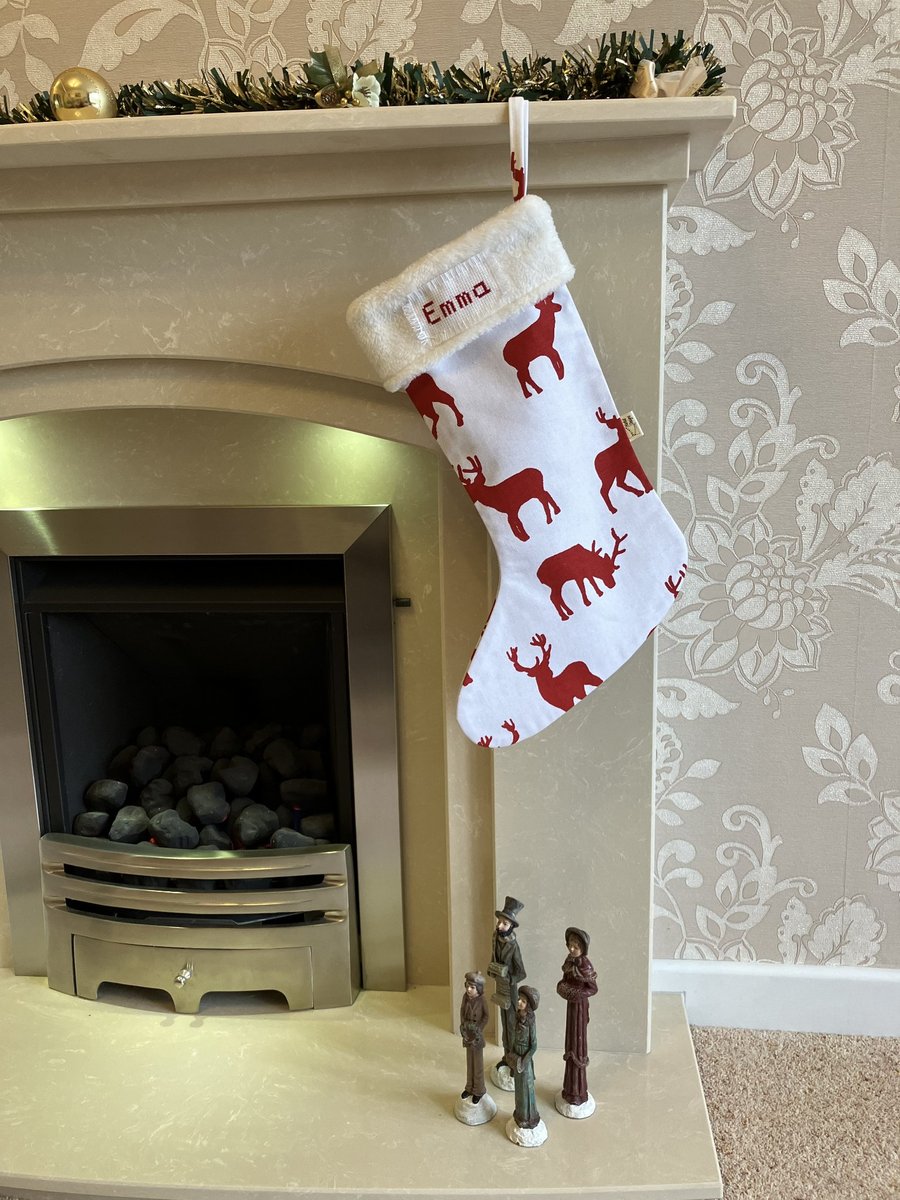 Red Stag Personalised Christmas Stocking, Handmade in the UK