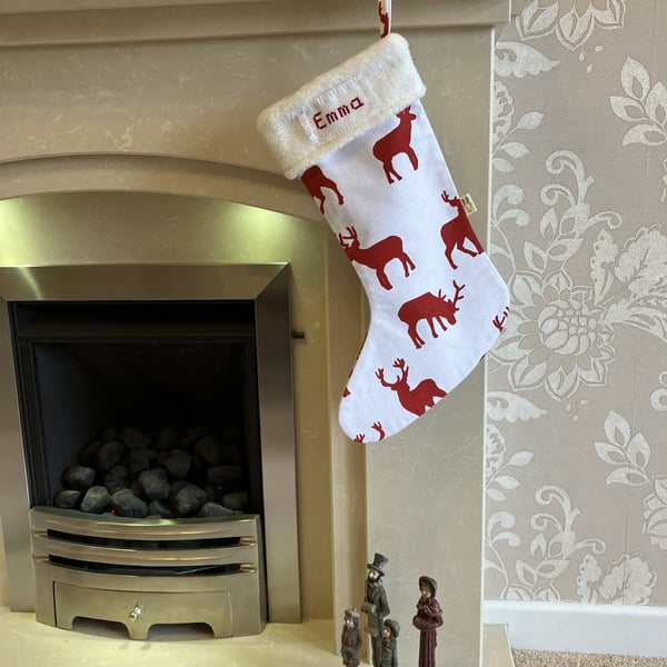 Red Stag Personalised Christmas Stocking, Handmade in the UK