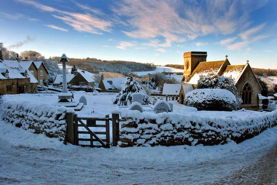 Snowshill Village Winter Landscape Cotswolds Photograph Print