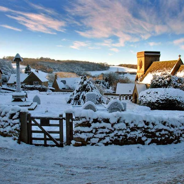 Snowshill Village Winter Landscape Cotswolds Photograph Print