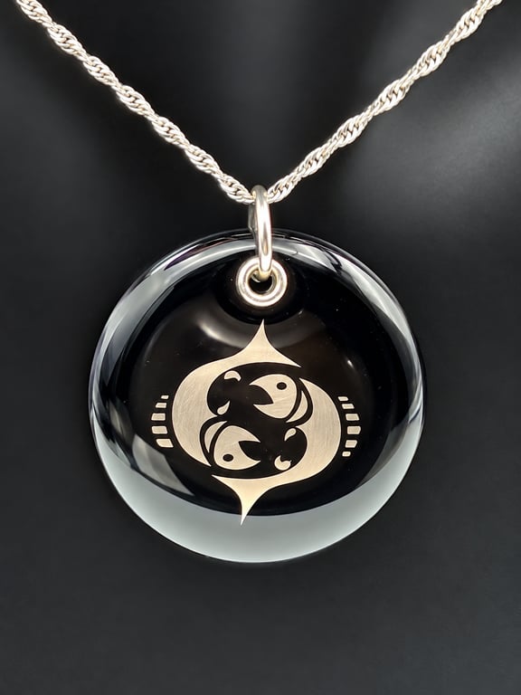 Pisces Fused Glass Pendant with Real Platinum Lustre Symbol