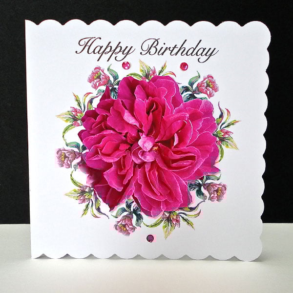 A Luxury Cerise Rose Handmade Birthday Card - unique design
