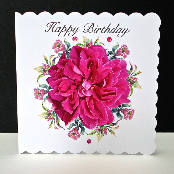 Cerise Rose Handmade Birthday Card