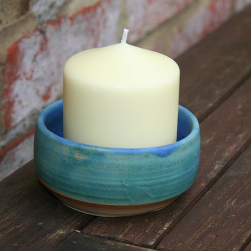 Handmade turquoise blue ceramic decorative dish for jewellery & candles