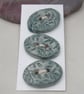 3 Medium Oval Sage Green Leaf Pattern Ceramic Buttons - Image 1