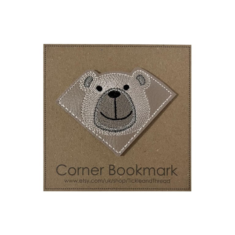 Embroidered Bear Corner Bookmark: Vinyl & Felt Animal Bookmark