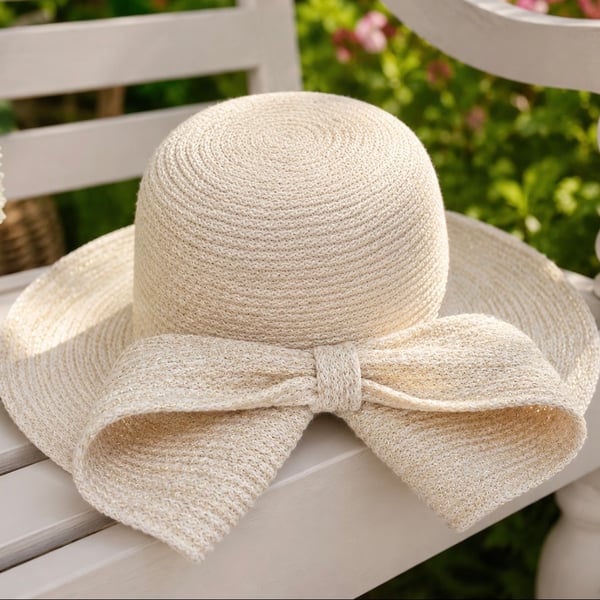 Handmade Beige Sun Hat with Bow