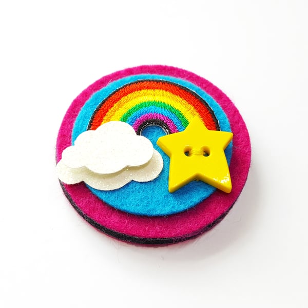Rainbow, Clouds and Star Felt Brooch