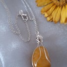 Handmade Yellow Gemstone Pendant - Wire Wrapped Necklace - 925 Sterling Si