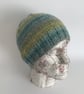 BEANIE HAT .'The Crofter'  Unisex .Wool  blend. Knitted. Green,blue. - Image 1