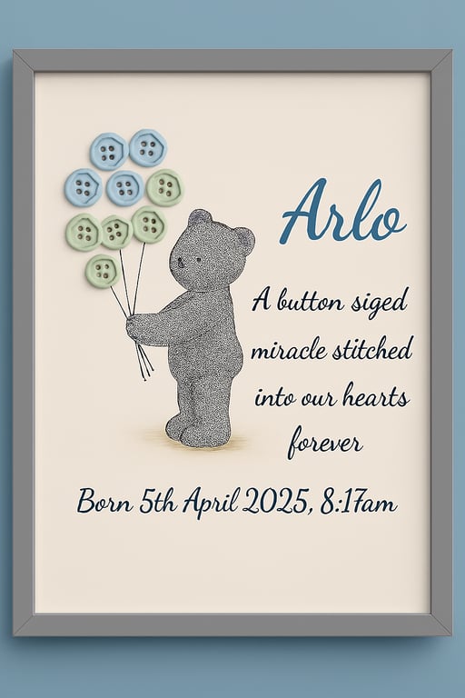 Teddy Bear-Themed Button Birth Keepsake 