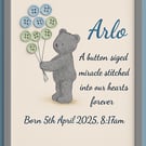 Teddy Bear-Themed Button Birth Keepsake 