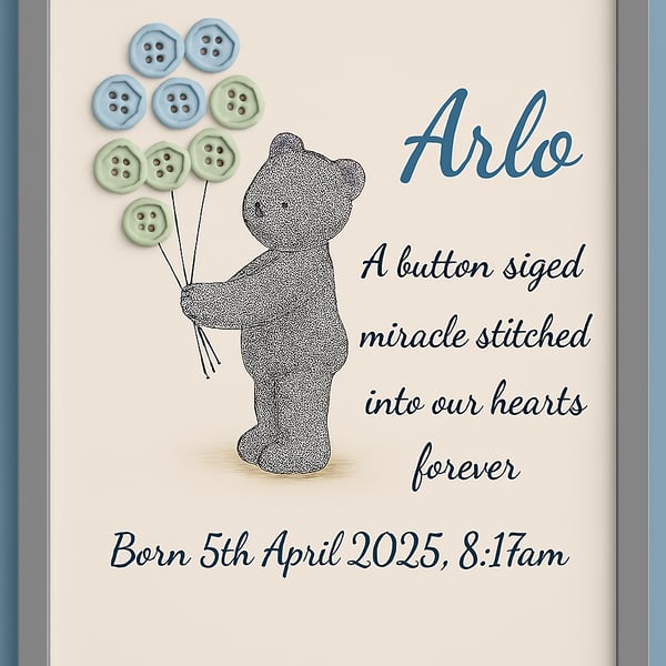 Teddy Bear-Themed Button Birth Keepsake 