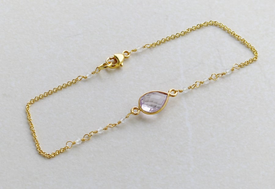 Dainty pink amethyst and white topaz gold vermeil bracelet