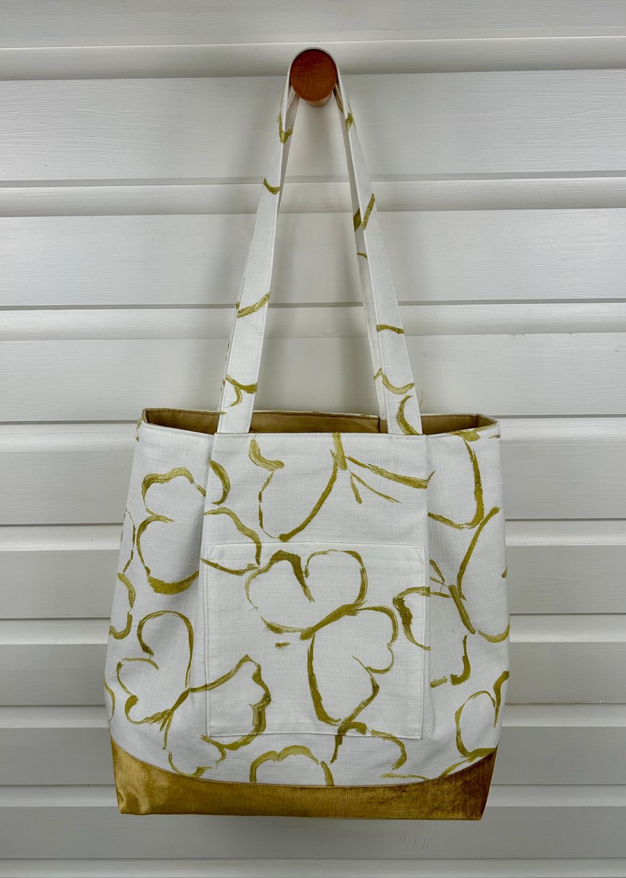 Pleated Butterfly Fabric Tote Bag, Velvet Base