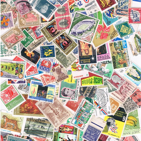 100 x VINTAGE POSTAGE STAMPS - world stamps for crafting, collage, upcycling etc