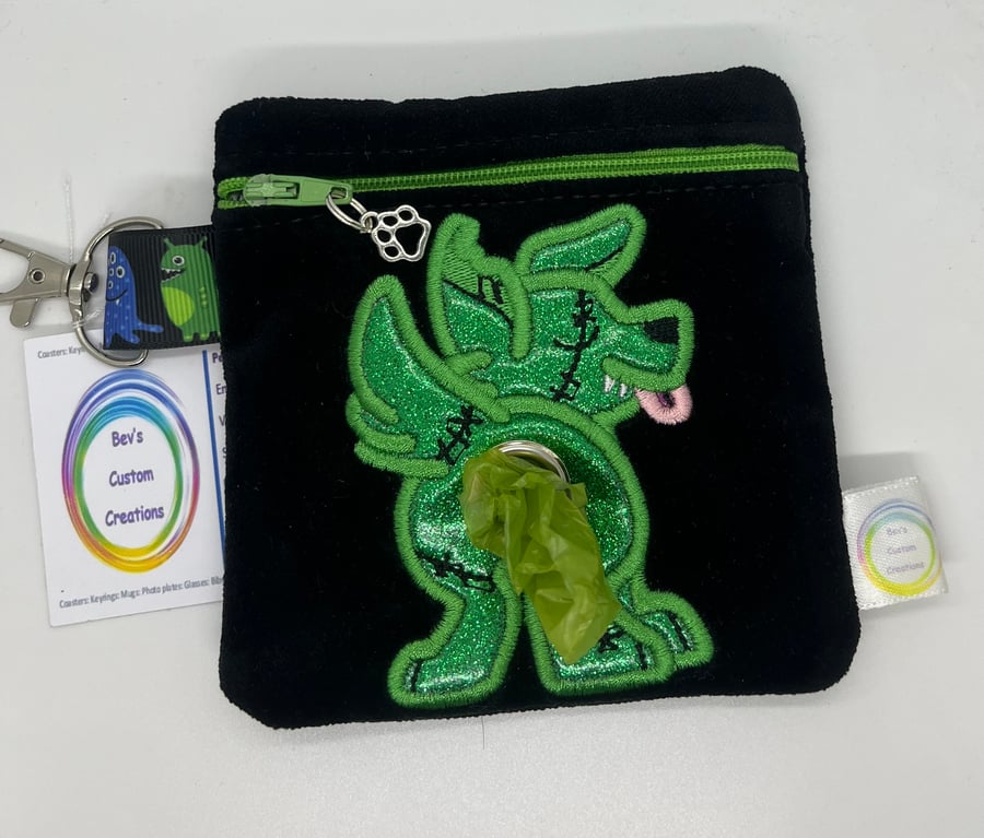 Zombie Dog, Embroidered Poo bag dispenser. 