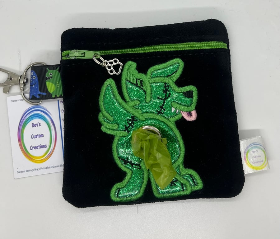 Zombie Dog, Embroidered Poo bag dispenser. 