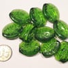 10  Green Flat Oval Glass Beads  22mm   Destash
