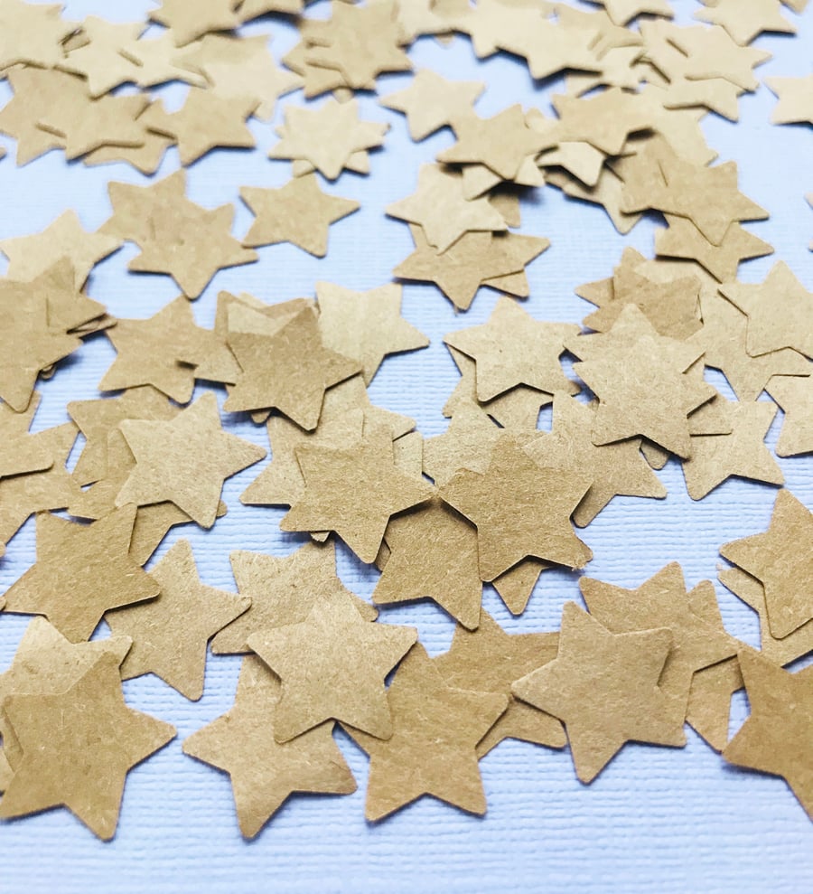 400 Brown Kraft Paper Confetti Stars - Wedding Birthday Rustic Table Decor