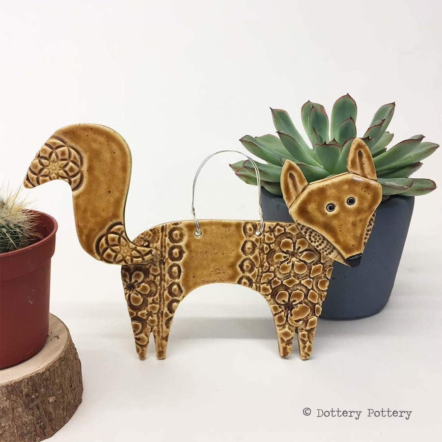 Ceramic fox hanging decoration Pottery fox