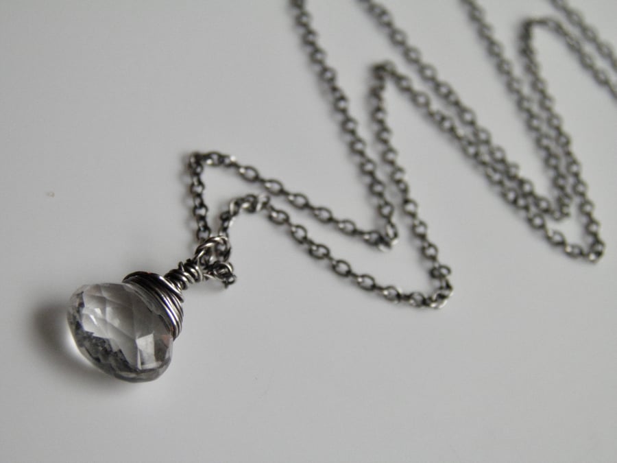 Rock Crystal Clear Quartz Necklace on Sterling Silver 