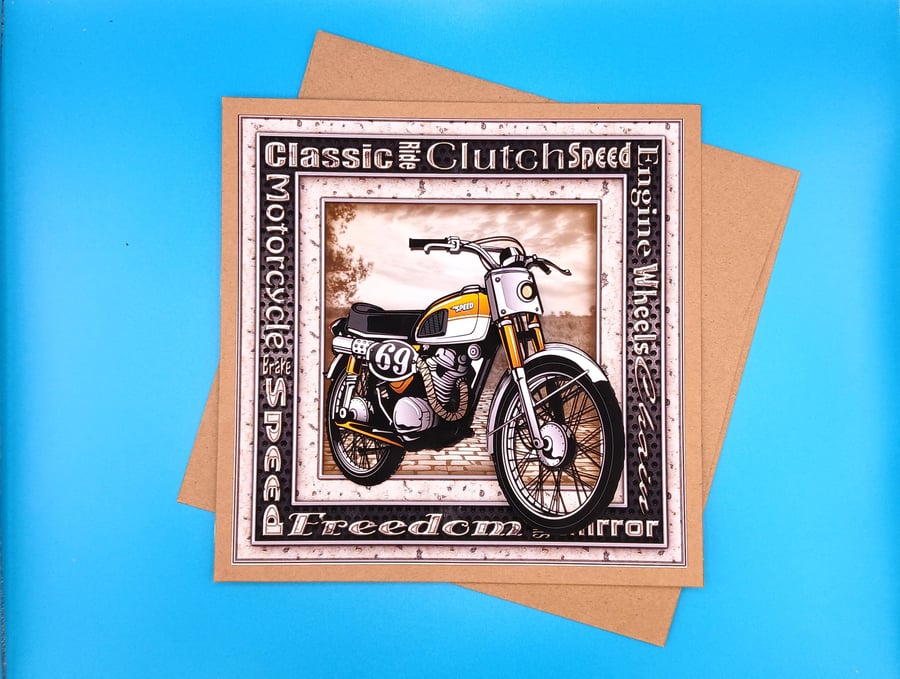 Motorbike Birthday Card, Decoupage, Large