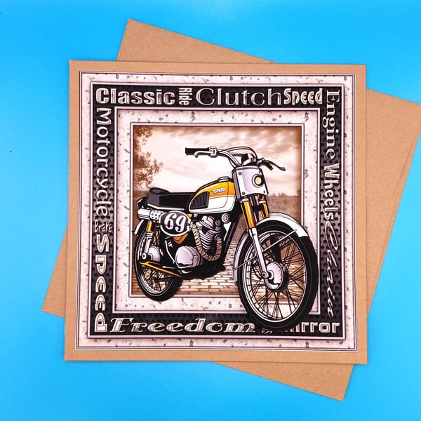 Motorbike Birthday Card, Decoupage, Large