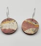 Pink, White, Grey and Yellow hand printed earrings - Image 2