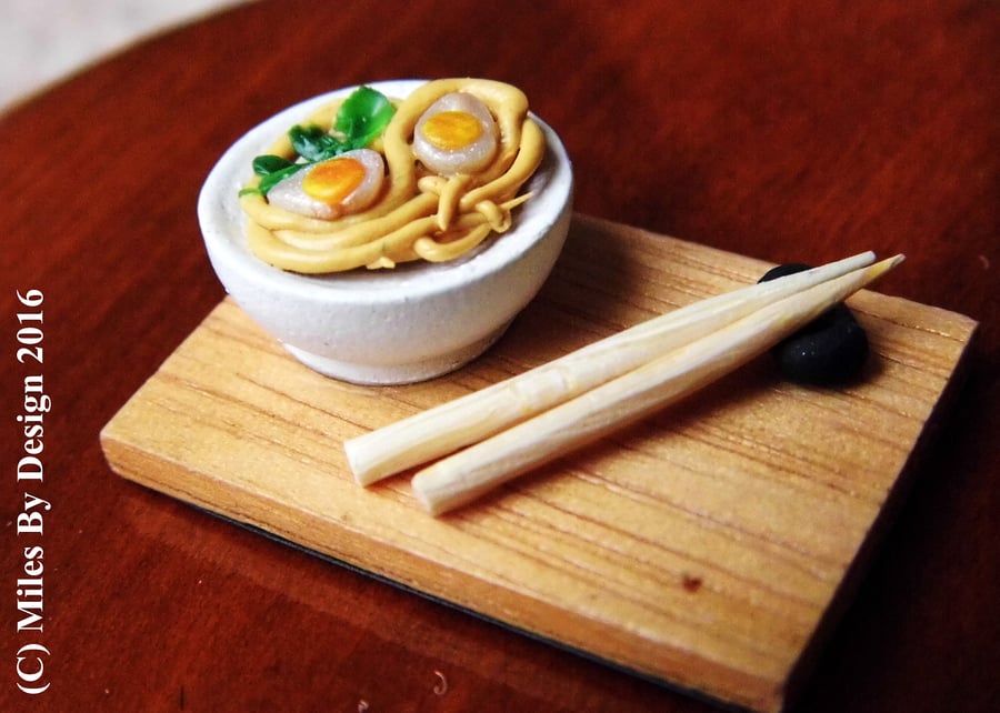Miniature Chicken Noodle Soup Bowl and Chopsticks for Dolls House - Food