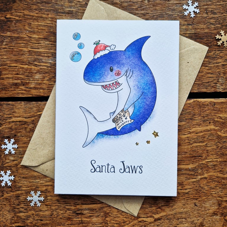 Funny Christmas Santa Card, Santa Jaws! Shark Christmas Card, Christmas Pun Card
